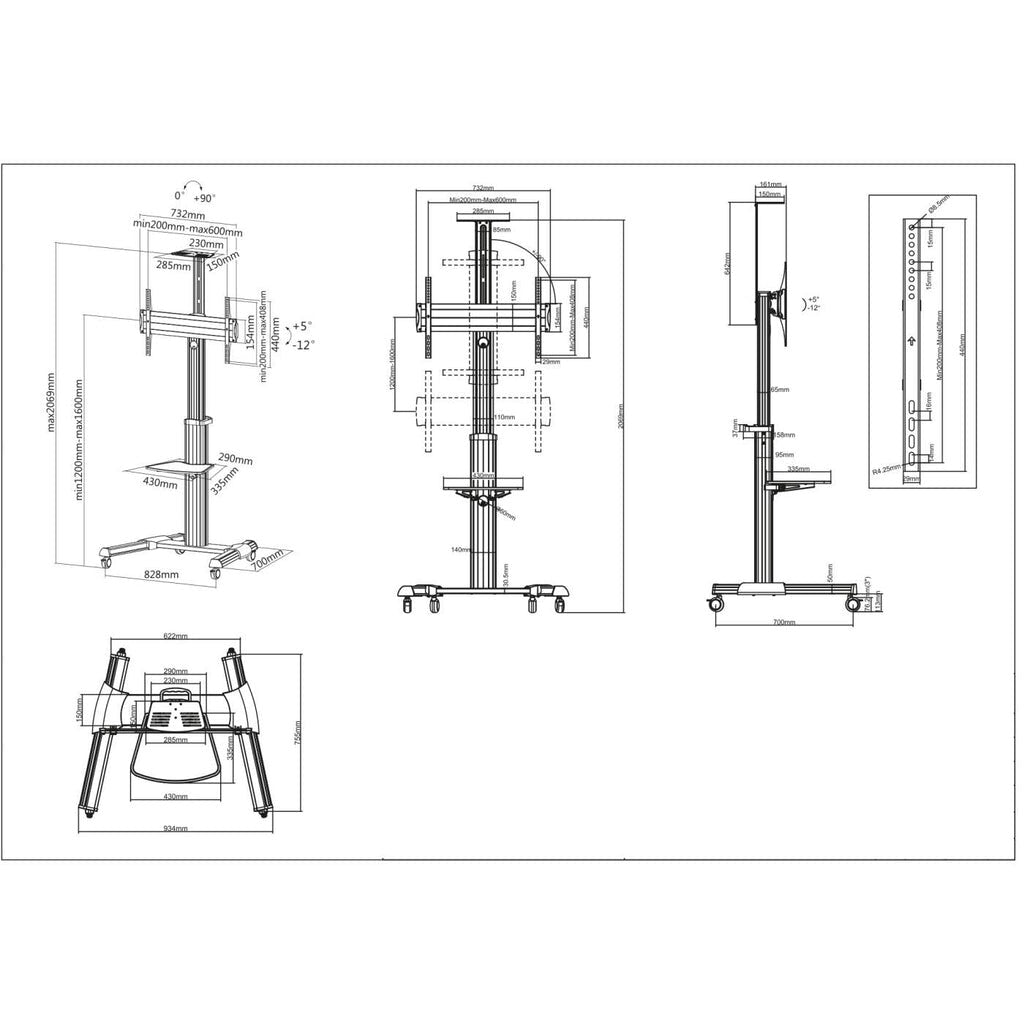 Manhattan Trolley Mount Stand for TV & Monitors, For screens 37" to 65", VESA compatability: all between 200x200 to 600x400mm - check the dimensions of the four mounting holes on back of screen to ensure it fits, Max 50kg, Silver, LFD, Bracket, Lifetime W
