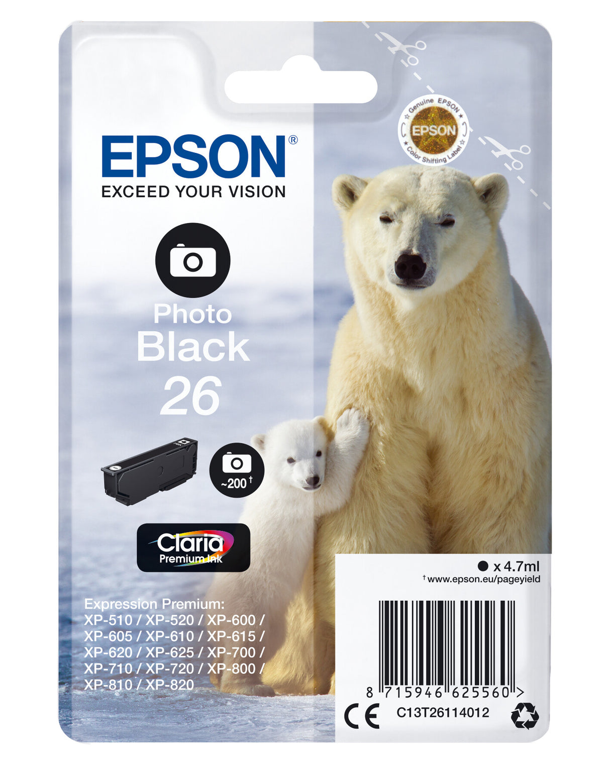 Epson Polar bear Singlepack Photo Black 26 Claria Premium Ink