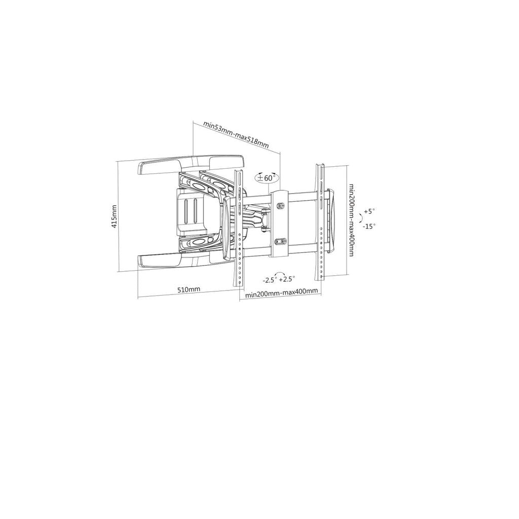 Manhattan Wall Mount for TV & Monitors (Full Motion), For screens 32" to 55", VESA compatability: all between 100x100mm and 400x400mm - check the dimensions of the four mounting holes on back of screen to ensure it fits, Max 50kg, Black, Bracket, Lifetime