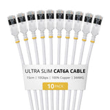 StarTech.com 15cm White Ultra Slim Cat6A Ethernet Cable, 10 Pack, Snagless, FTP, Pure Bare Copper Wire, 34AWG Ultra Slim RJ45 Network Patch Cord, Individually Tested