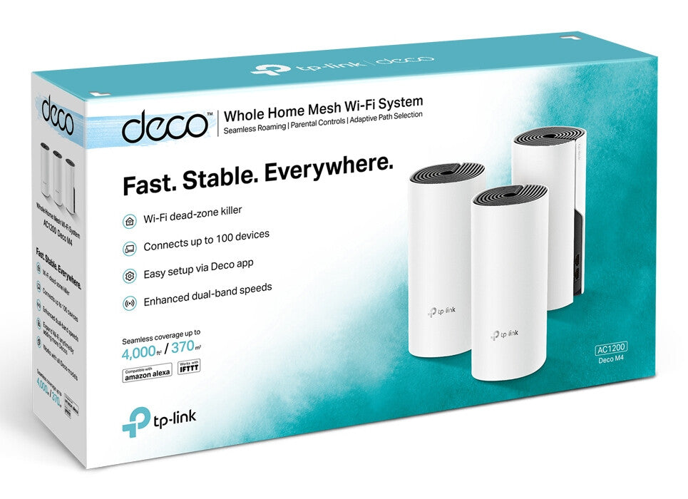 TP-LINK (DECO M4) Sistema Wi-Fi en malla para todo el hogar, paquete de 3, doble banda AC1200, MU-MIMO, 2 x LAN en cada unidad