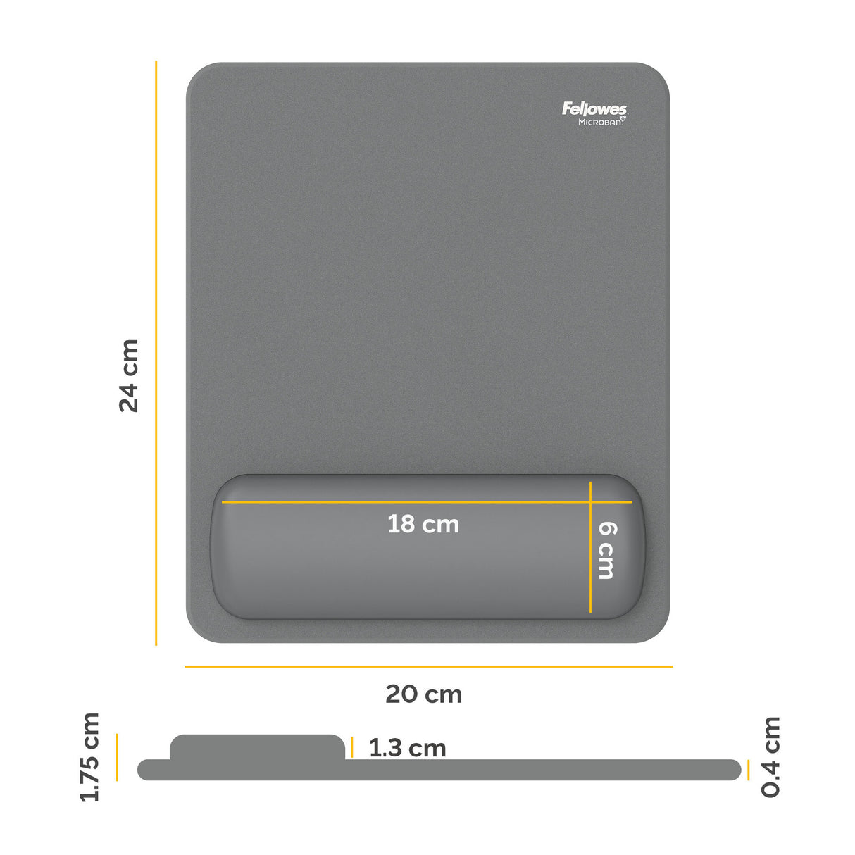 Fellowes Breyta Mouse Mat Wrist Rest Mouse Pad Wrist Support with Antibacterial Protection Ergonomic Mouse Mat Grey