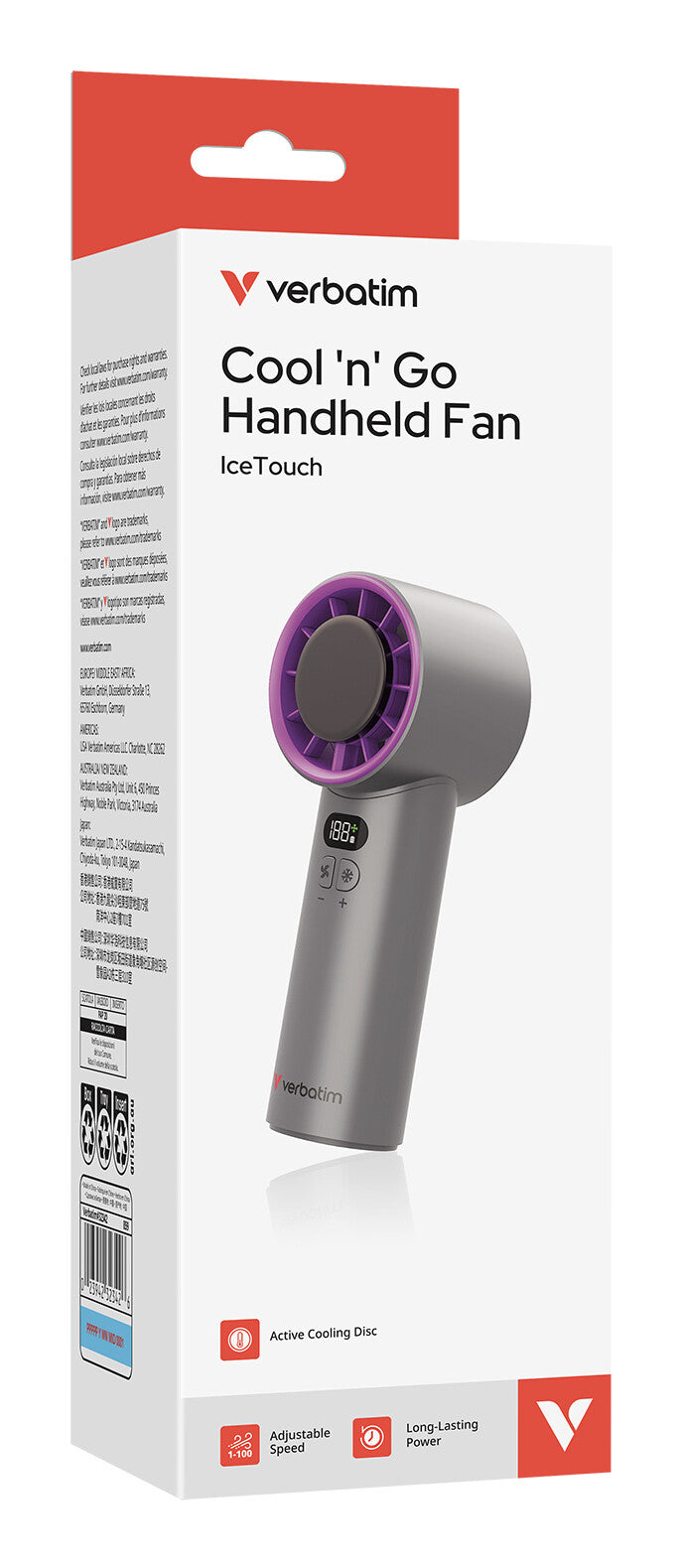 Verbatim Cool’n’Go IceTouch Handheld Fan Grey/Purple