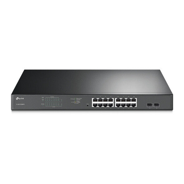 TP-LINK (TL-SG1218MPE) Switch Inteligente Sencillo Gigabit PoE+ de 16 Puertos, 2 Puertos SFP, Montaje en Rack