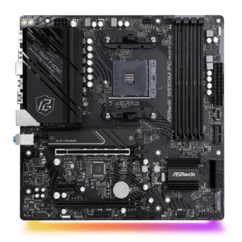 Asrock B550M PHANTOM GAMING RIPTIDE, AMD B550, AM4, Micro ATX, 4 DDR4, HDMI, DP, XFire, LAN 2,5 Go, RVB, 2x M.2