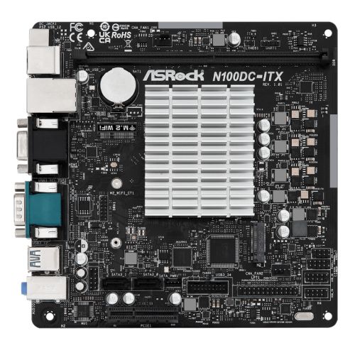 Asrock N100DC-ITX, Intel Quad-Core N100 intégré, Mini ITX, 1 DDR4, VGA, HDMI, prise DC, conception sans ventilateur, 1x M.2