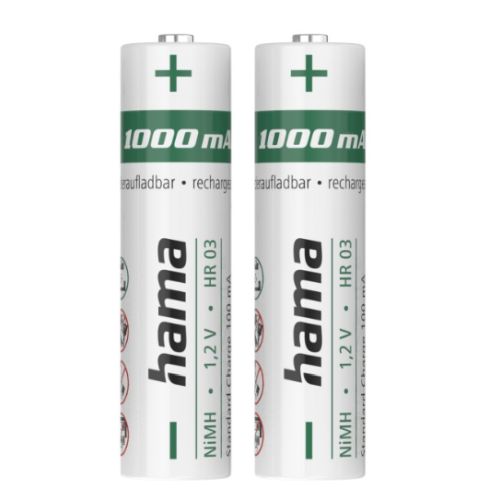 Hama NiMH AAA Micro Rechargeable Batteries (2-Pack), 1000mAh, 1.2V