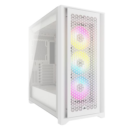 Corsair iCUE 5000D RGB AIRFLOW Gaming Case con ventana de cristal, E-ATX, 3 ventiladores AF120 RGB, frontal de alto flujo de aire, USB-C, controlador RGB, blanco