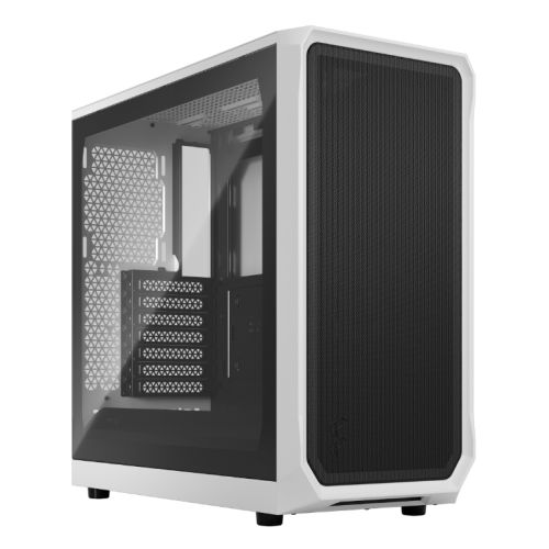 Fractal Design Focus 2 (White TG) Boîtier de jeu avec fenêtre en verre transparent, ATX, 2 ventilateurs, façade en maille, système de carénage innovant