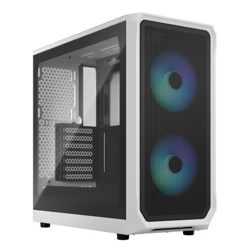 Fractal Design Focus 2 RGB (White TG) Gaming Case w/ Clear Glass Window, ATX, 2 RGB Fans, RGB controller, Mesh Front, Innovative Shroud System