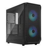 Fractal Design Focus 2 RGB (Black TG) Boîtier de jeu avec fenêtre en verre transparent, ATX, 2 ventilateurs RVB, contrôleur RVB, façade en maille, système de carénage innovant