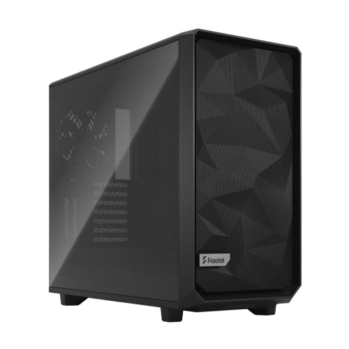 Fractal Design Meshify 2 (Black TG) Boîtier de jeu avec fenêtre en verre légèrement teinté, E-ATX, façade en maille angulaire, 3 ventilateurs, hub de ventilateur, filtre avant amovible, USB-C
