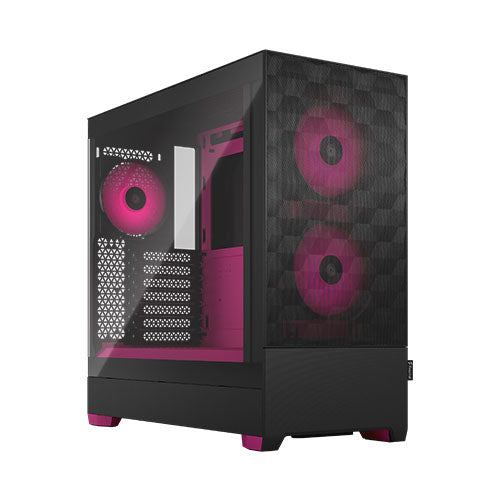 Fractal Design Pop Air RGB (Magenta Core TG) Estuche para juegos con ventana de vidrio transparente, ATX, frente de malla hexagonal, interior/detalles magenta, 3 ventiladores RGB y controlador ARGB