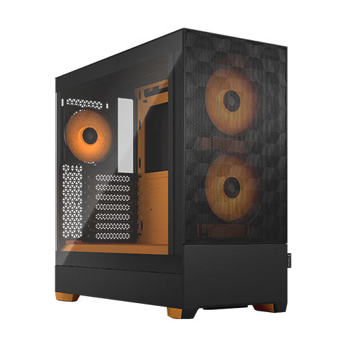 Fractal Design Pop Air RGB (Orange Core TG) Boîtier de jeu avec fenêtre en verre transparent, ATX, façade en maille hexagonale, intérieur/accents orange, 3 ventilateurs RVB et contrôleur ARVB