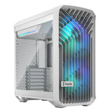 Fractal Design Torrent Compact (White TG RGB) Boîtier de jeu avec fenêtre en verre transparent, E-ATX, 2 ventilateurs RVB, hub de ventilateur, bande RVB sur le carénage du bloc d'alimentation, grille avant, USB-C