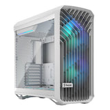 Fractal Design Torrent (White RGB TG) Boîtier de jeu avec fenêtre en verre transparent, E-ATX, 5 ventilateurs ARGB, hub de ventilateur, bande RVB sur le carénage du bloc d'alimentation, grille avant, USB-C