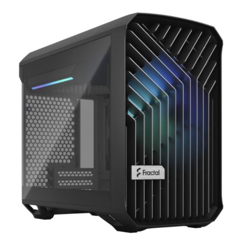 Fractal Design Caja Torrent Nano (Light TG RGB) con ventanas de cristal con tinte claro, Mini ITX, 1 ventilador RGB, fuente de alimentación ATX y soporte para GPU de 335 mm, refrigeración por agua de 280 mm, tira RGB, rejilla frontal, USB-C