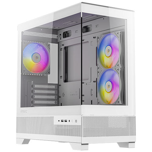 Antec CX500M RGB Gaming Case w/ Glass Side & Front, Micro ATX, 3x RGB Fans, LED Button, 410mm GPU Support, USB-C, White