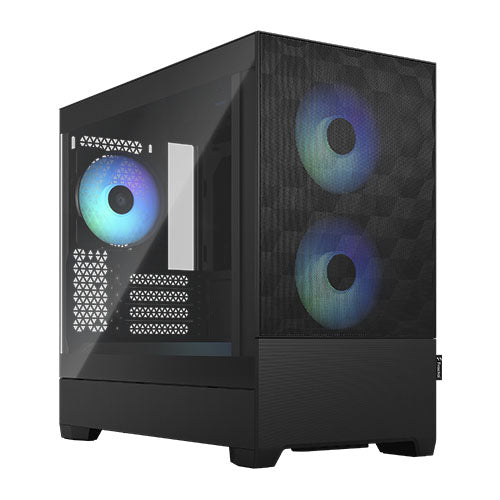 Fractal Design Pop Mini Air RGB (Black TG) Estuche para juegos con ventana de vidrio transparente, Micro ATX, frente de malla hexagonal, 3 ventiladores RGB y controlador ARGB