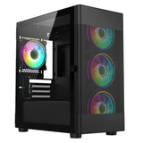 Vida Zephyr Black ARGB Gaming Case w/ Glass Window, Micro ATX, 4x ARGB Fans, Mesh Front