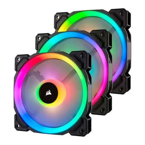 Corsair LL120 3 ventilateurs de boîtier PWM RGB 12 cm, double boucle lumineuse 16 LED RVB, roulement hydraulique, kit Lighting Node PRO inclus