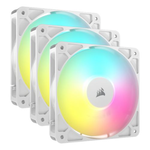 Corsair RS120 ARGB PWM 120mm Case Fans (3 Pack), Magnetic Dome Bearing, Daisy-Chain 4-Pin, 2100 RPM, AirGuide Tech, White