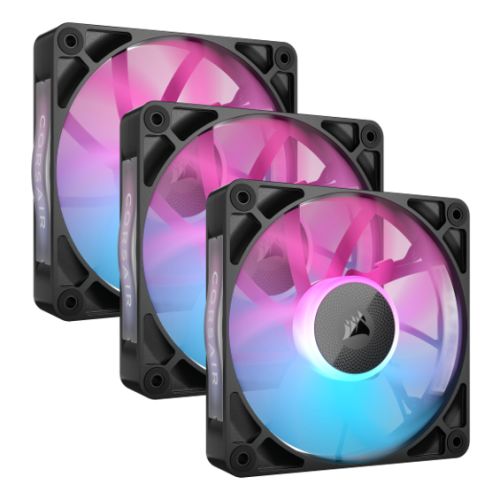 Corsair iCUE LINK RX120 RGB 12cm PWM Case Fans (3 Pack), 8 ARGB LEDs, Magnetic Dome Bearing, 2100 RPM, iCUE LINK Hub Included, Black