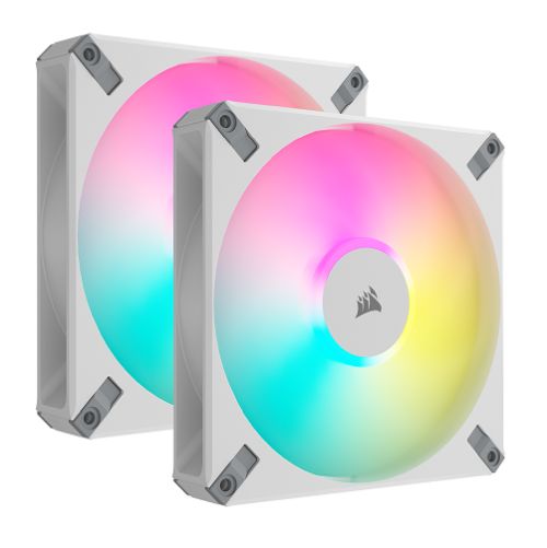 Corsair iCUE AF140 RGB ELITE 14cm PWM Case Fans (2 Pack), 8 ARGB LEDs, FDM Bearing, 500-1700 RPM, White, RGB Controller Included, 2 Pack