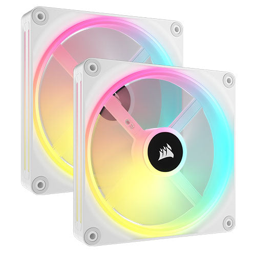 Corsair iCUE LINK QX140 14cm PWM RGB Case Fans (2 Pack), 34 RGB LEDs, Magnetic Dome Bearing, 2000 RPM, iCUE LINK Hub Included, White