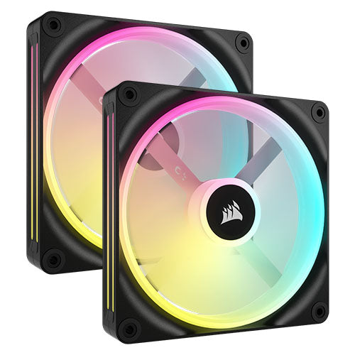 Corsair iCUE LINK QX140 14cm PWM RGB Case Fans (2 Pack), 34 RGB LEDs, Magnetic Dome Bearing, 2000 RPM, iCUE LINK Hub Included, Black