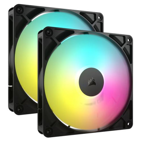 Corsair RS140 ARGB PWM 140mm Case Fans (2 Pack), Magnetic Dome Bearing, Daisy-Chain 4-Pin, 1700 RPM, AirGuide Tech, Black