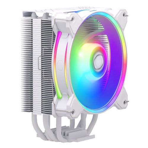 COOLER MASTER Hyper 212 Halo White Fan Enfriador de CPU, enchufe universal, ventilador PWM MF120 HALO2 ARGB de 120 mm, 2050 RPM, 4 tubos de calor puro blanco, aletas de aluminio, detección automática RGB direccionable, soportes de instalación mejorados