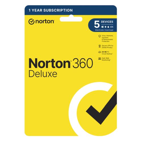 Norton 360 Deluxe 1x 5 Device, 1 Year Retail Licence - 50GB Cloud Storage, AI Scam Detector - PC, Mac, iOS & Android *Non-enrolment*