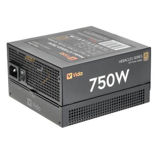 Vida 750W Heracles Black ATX Gaming PSU, 80+ Bronze, 140mm Ultra-Quiet FDM Fan, Flat Black Cables, Power Lead Not Included