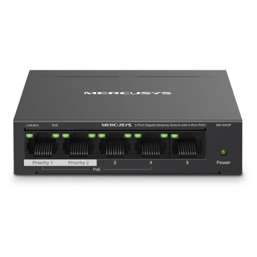 Mercusys (MS105GP) Switch de bureau Gigabit à 5 ports avec PoE+ à 4 ports, boîtier en acier