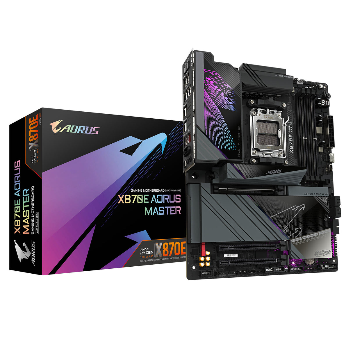 GIGABYTE X870E AORUS MASTER Motherboard - Supports AMD Ryzen 9000 CPUs, 16+2+2 Phases Digital VRM, up to 8600MHz DDR5 (OC), 3xPCIe 5.0 + 1xPCIe 4.0, Wi-Fi 7, 5GbE LAN, USB 4