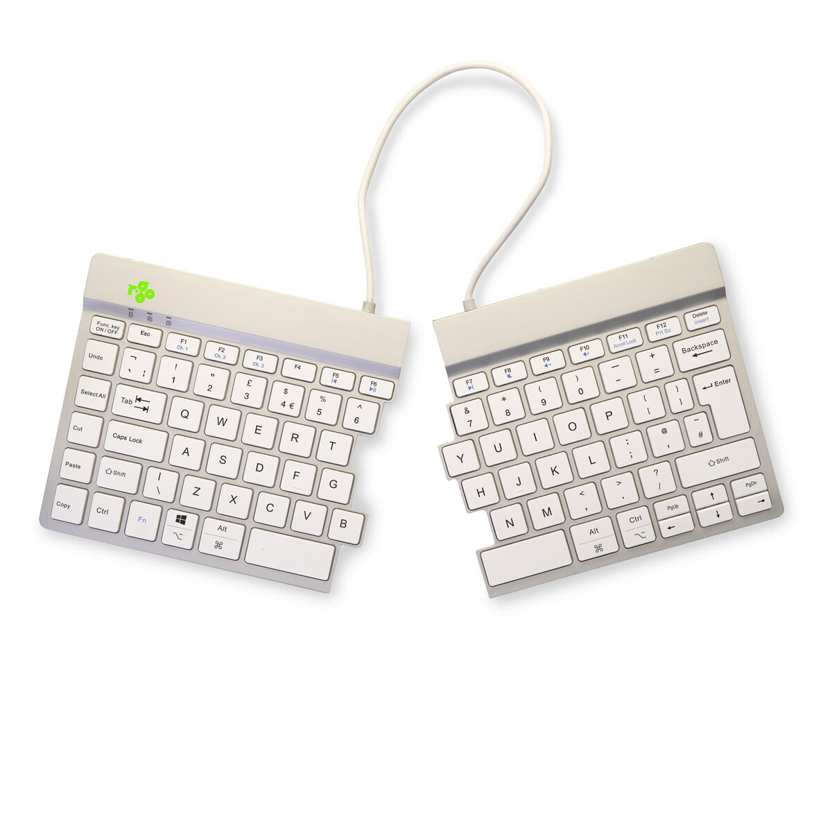 R-Go Tools Ergonomic keyboard R-Go Split Break with break software, ergonomic split keyboard, QWERTY (UK), Bluetooth, white