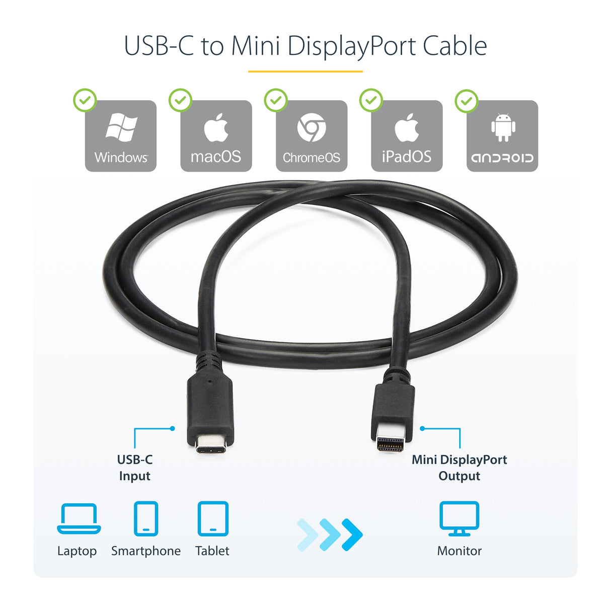 StarTech.com 6ft (1.8m) USB-C to Mini DisplayPort Cable - 4K 60Hz - Black