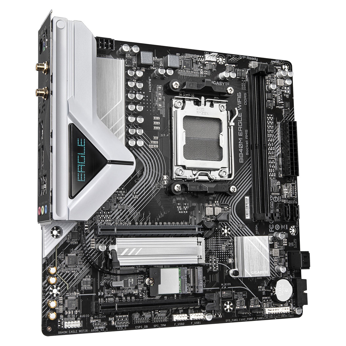 GIGABYTE B840M EAGLE WIFI6 Motherboard - AMD Ryzen 9000 CPUs, 5+2+2 Phases VRM, up to 7600MHz DDR5(O.C), 1xPCIe 4.0 + 1xPCIe 3.0 M.2, Wi-Fi 6, 2.5GbE LAN, USB 3.2 Gen 1
