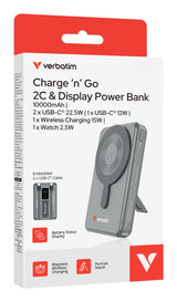 Verbatim Charge'n'Go 2C & Display Power Bank 10000 mAh Grey