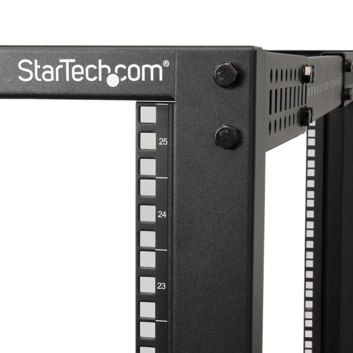 StarTech.com 4-Post 25U Mobile Open Frame Server Rack, Four Post 19in Network Rack with Wheels, Rolling Rack with Adjustable Depth for Computer/AV/Data/IT Equipment - Casters, Leveling Feet or Floor Mounting