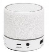 Manhattan LED Bluetooth Speaker, Multicoloured, 5 hour Playback time, Range 10m, microSD card reader (32GB), Aux 3.5mm connector, Output 3W, USB-A charging cable included, 1200mAH battery, Bluetooth v5, White, Three Year Warranty