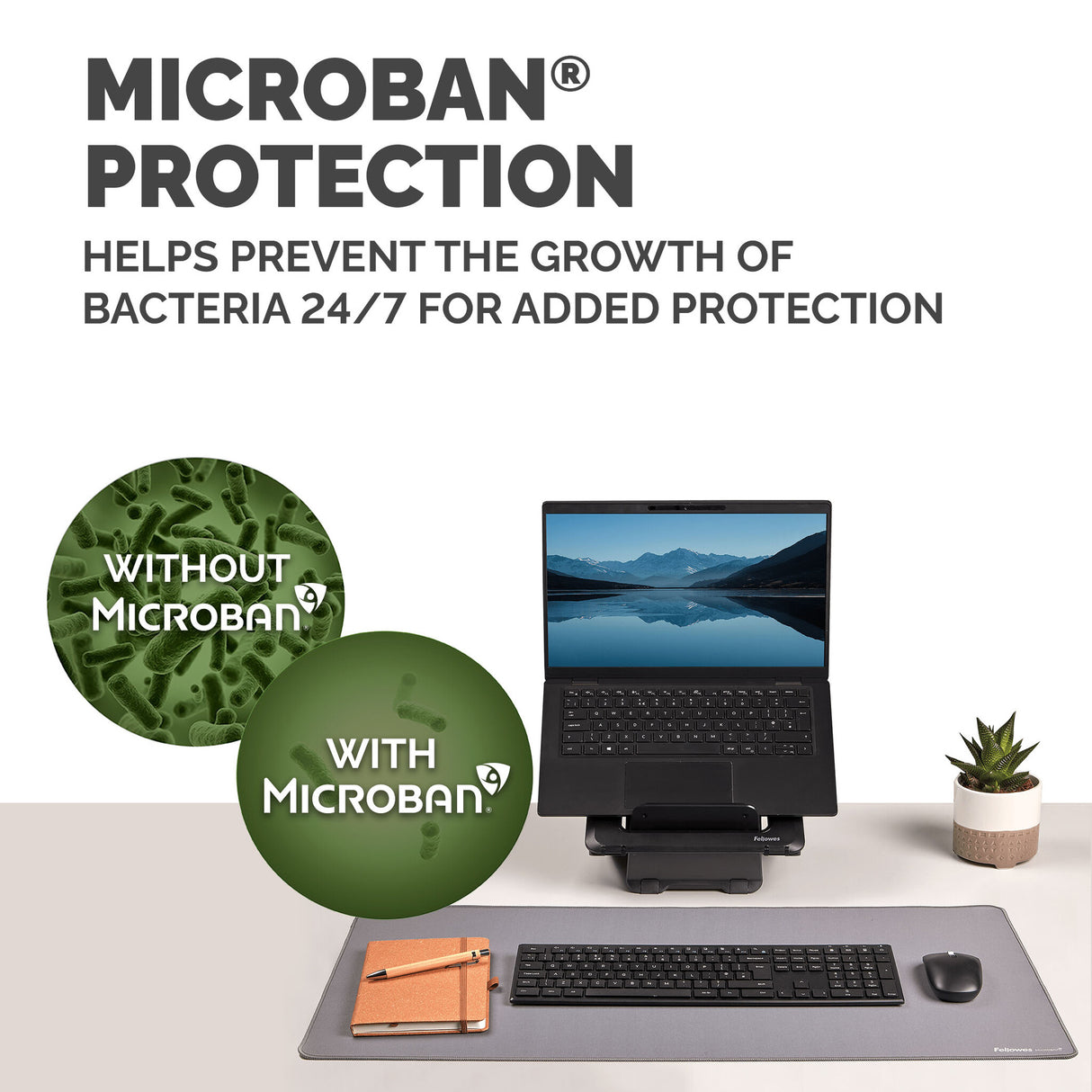 Fellowes Computer Desk Mat with Non-Slip Base Breyta Desk Mat with Antibacterial Protection Grey