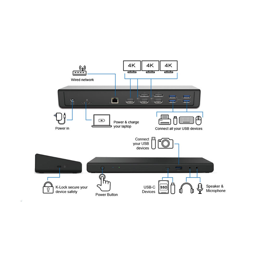 Origin Storage 4K Travel Dock USB C Wired USB 3.2 Gen 1 (3.1 Gen 1) Type-C Black