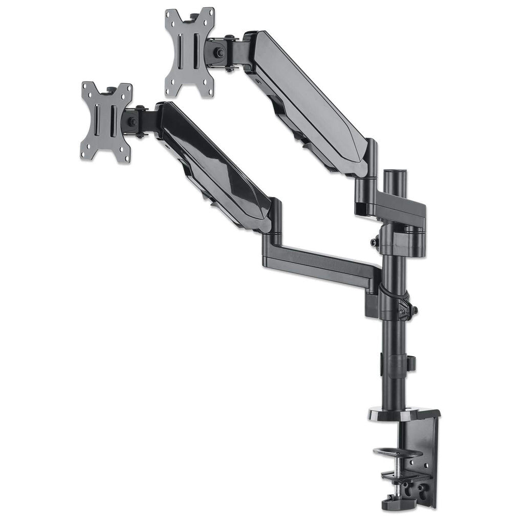 Manhattan Dual Desk Mount for TV & Monitors (Full Motion Gas Spring), For screens 10" to 27", Clamp or Grommet Assembly, VESA compatability: 75x75 and 100x100mm - check the dimensions of the four mounting holes on back of screen to ensure it fits, Max 8kg