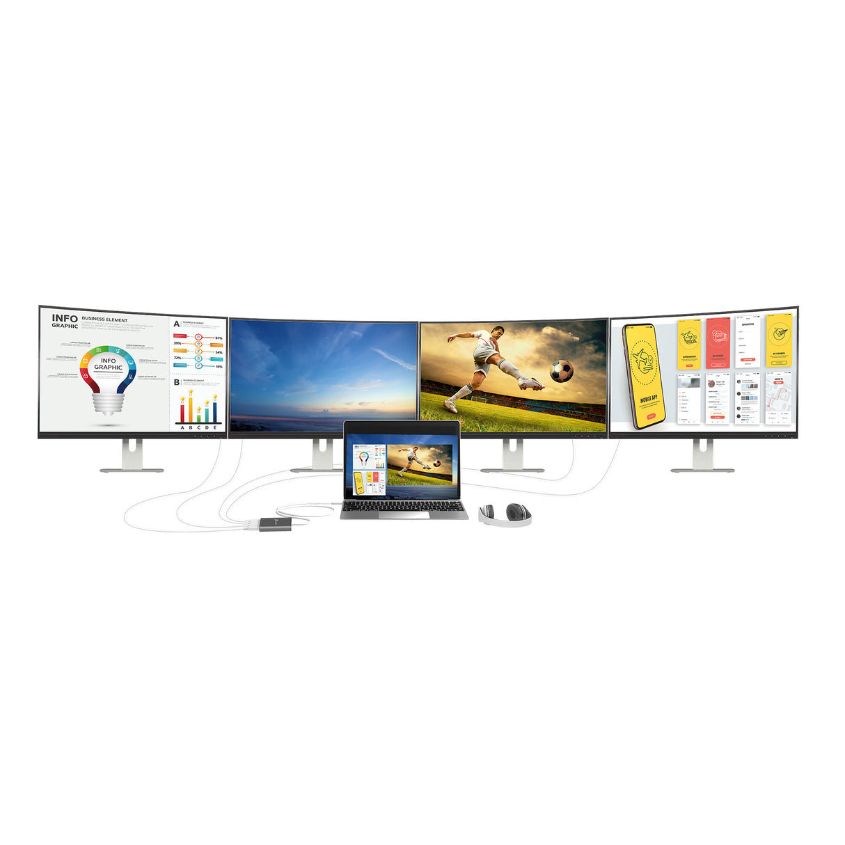 j5create JCA366-N USB-C™ to 4-Port HDMI™ Multi-Monitor Adapter, Silver