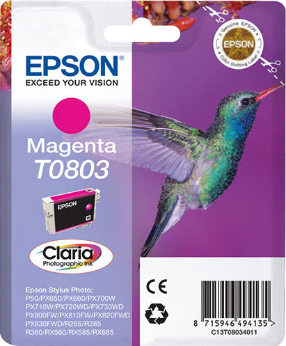 Epson Hummingbird Singlepack Magenta T0803 Claria Photographic Ink