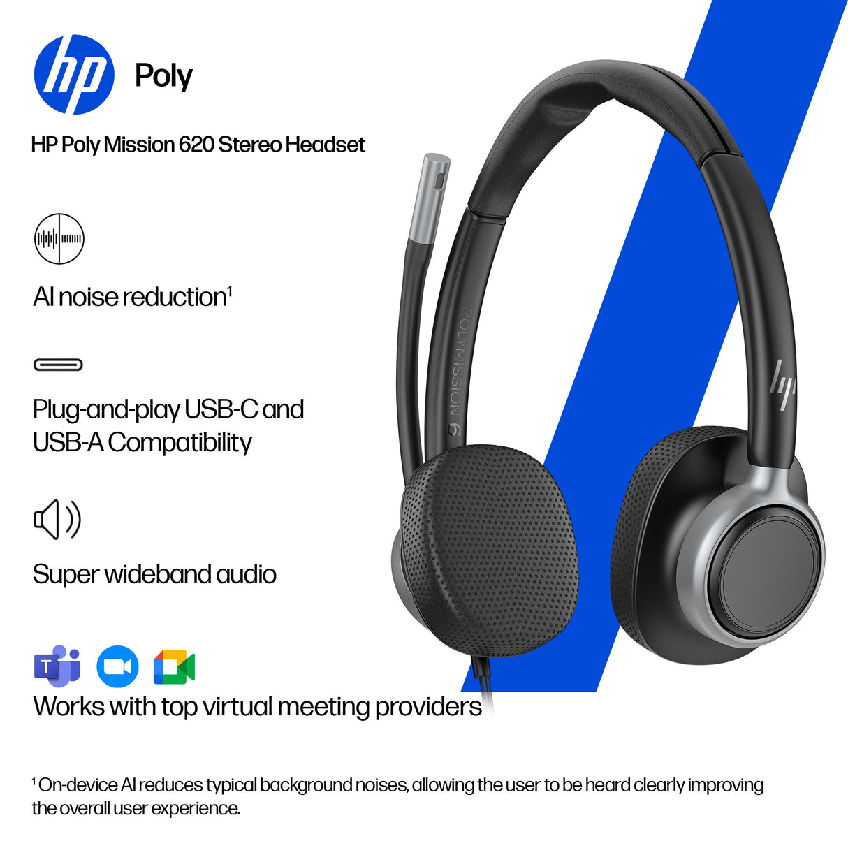 HP Poly Mission 625 Stereo USB Wired Headset (Bulk)