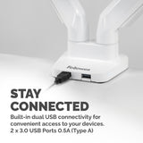 Fellowes Platinum Series Dual Monitor Arm - Monitor Mount for Two 8KG 40 Inch Screens - Adjustable Dual Monitor Desk Mount - Tilt 45° Pan 180° Swivel 360° Rotation 360°, VESA 75 x 75/100 x 100 - White