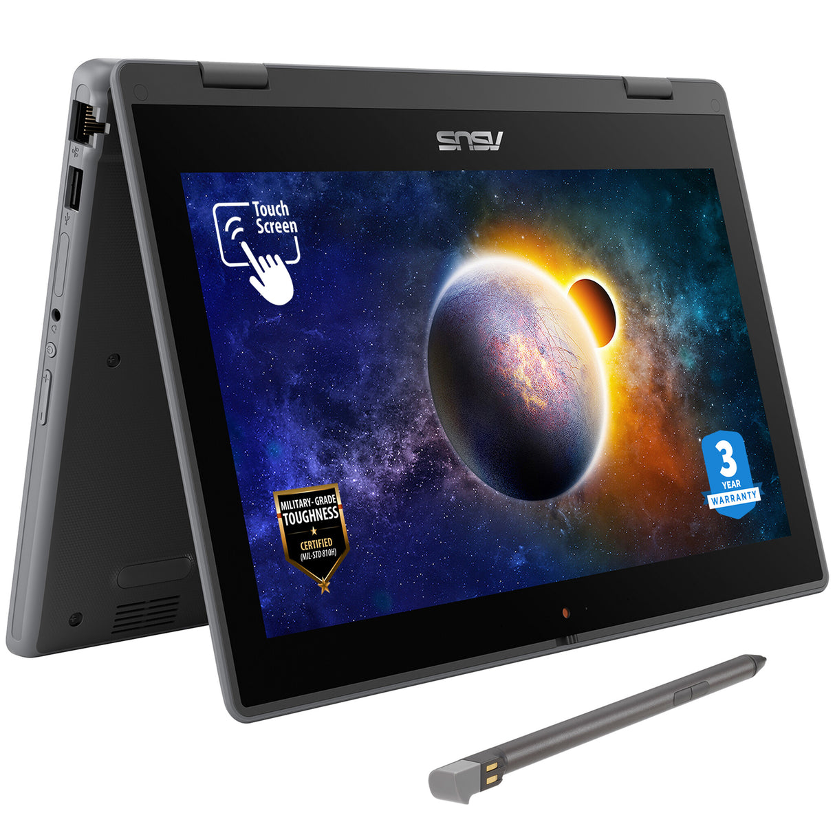 ASUS BR1100F-C41XA-3Y Intel® Celeron® N N4500 Hybrid (2-in-1) 29.5 cm (11.6") Touchscreen HD 4 GB DDR4-SDRAM 128 GB eMMC Wi-Fi 6 (802.11ax) Windows 11 Pro Education Grey